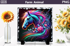 Neon Horse Floral Art | Farm Animal Sublimation Product Image 1