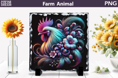 Neon Rooster Floral Art | Farm Animal Sublimation Product Image 1