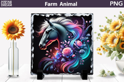 Neon Horse Floral Art | Colorful Animal Print Product Image 1