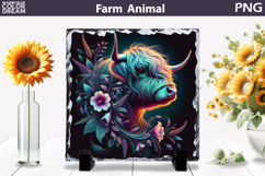 Neon Highland Cow Floral Art | Farm Sublimation Product Image 1