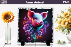 Neon Piglet Floral Art | Cute Animal Sublimation Product Image 1