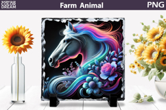 Neon Horse Floral Art | Colorful Farm Sublimation Product Image 1