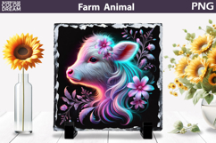 Neon Calf Floral Art | Cute Cow Farm Sublimation Product Image 1