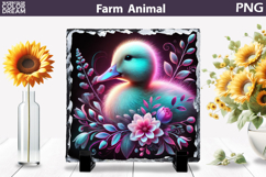 Neon Duckling Floral Art | Cute Farm Sublimation Product Image 1