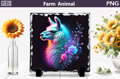 Neon Lama Floral Art | Colorful Animal Sublimation Product Image 1