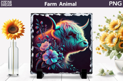 Highland Bull Floral Art | Colorful Farm Animal Print Product Image 1