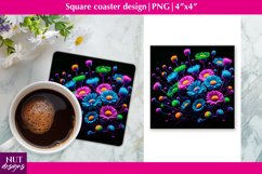 Neon flowers coaster PNG Summer wildflowers coaster design Product Image 1