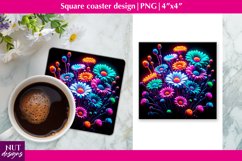 Neon flowers coaster sublimation Summer flowers coaster Product Image 1