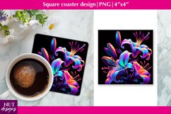 Lilies Neon flowers coaster Summer flowers coaster PNG Product Image 1