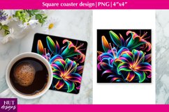 Neon flowers coaster sublimation Lilies flowers coaster Product Image 1