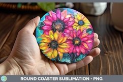 GorgeousNeon Flowers Round Coaster design.