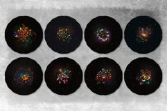 Bundle of Neon abstract wind spinner sublimation designs inclides 8 wind spinner fllowers designs with colorful flower on black background.
