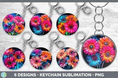 Bundle of six Alcohol Ink Gerbera Daisys Keychain designs.