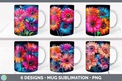 Bundle of six Alcohol Ink Gerbera Daisys Mug Wrap designs.