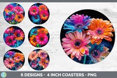 Bundle of six Alcohol Ink Gerbera Daisys Round Coaster designs.