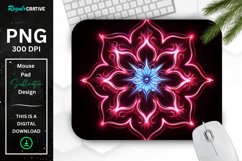 Neon Glowing Maroon Snowflake Mouse Pad Product Image 1