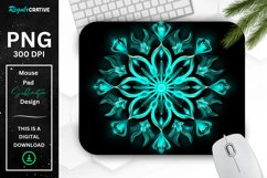 Neon Glowing Teal Snowflake Mouse Pad Product Image 1