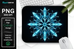 Neon Glowing Cyan Snowflake Mouse Pad Product Image 1