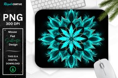 Neon Glowing Teal Snowflake Mouse Pad Product Image 1