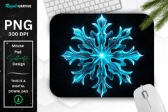 Neon Glowing Cyan Snowflake Mouse Pad Product Image 1