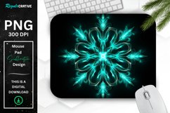 Neon Glowing Teal Snowflake Mouse Pad Product Image 1