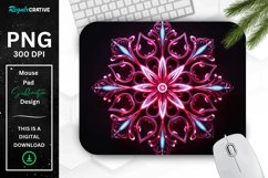 Neon Glowing Maroon Snowflake Mouse Pad Product Image 1