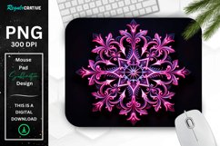 Neon Glowing Magenta Snowflake Mouse Pad Product Image 1