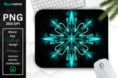 Neon Glowing Teal Snowflake Mouse Pad Product Image 1