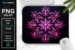 Neon Glowing Magenta Snowflake Mouse Pad Product Image 1