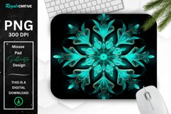 Neon Glowing Teal Snowflake Mouse Pad Product Image 1