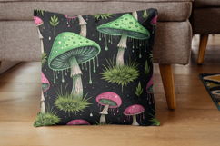 neon goblincore fantasy, glowing electric art, gritty surreal background, toxic mushroom design, bioluminescent neon pattern, fantasy goblincore aesthetic, streetwear neon graphic, alt fashion artwork, dark moss texture, edgy electric design, goblincore s