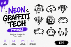 Neon Graffiti Tech Symbols Futuristic Digital Icon Vector Product Image 1