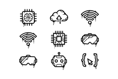 Neon Graffiti Tech Symbols Futuristic Digital Icon Vector Product Image 2