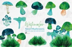 Magic mushrooms watercolour neon green and blue decoration Product Image 1