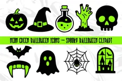 Neon Green Halloween Icons SVG PNG EPS | Spooky Clipart Product Image 1