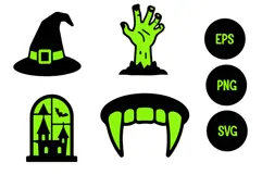 Neon Green Halloween Icons SVG PNG EPS | Spooky Clipart Product Image 2