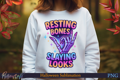 Neon Halloween Sublimation Design | resting bones slaying Product Image 1