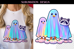 Iridescent Neon Colors Halloween Ghost T Shirt Sublimation Product Image 1