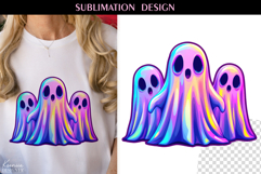 Iridescent Neon Colors Halloween Ghost T Shirt Sublimation Product Image 1