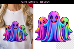 Iridescent Neon Colors Halloween Ghost T Shirt Sublimation Product Image 1