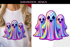 Iridescent Neon Colors Halloween Ghost T Shirt Sublimation Product Image 1