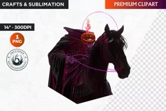 Headless Horseman Halloween Clipart, Halloween PNG, Neon Product Image 1