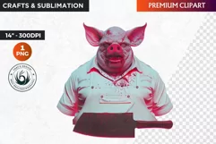 Pig Butcher Halloween Clipart, Halloween PNG, Neon clipart Product Image 1