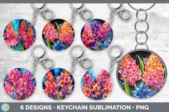 Bundle of six Alcohol Ink Hyacinths Keychain designs.