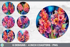 Bundle of six Alcohol Ink Hyacinths Round Coaster designs.