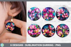 Bundle of six Alcohol Ink Magnolias Round Earrings designs.