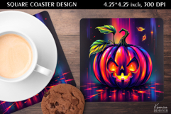 Spooky Pumpkin| Neon Iridescent Halloween Square Coaster Product Image 1