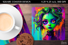 Neon Iridescent Witch | Halloween Square Coaster Design Product Image 1