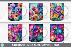 Bundle of six Alcohol Ink Morning Glories Mug Wrap designs.