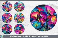 Bundle of six Alcohol Ink Morning Glories Round Coaster designs.